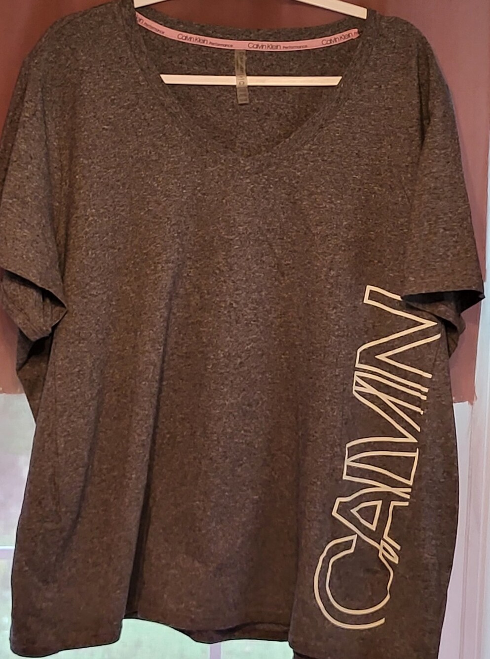 Calvin Klein Women's Dark Gray V-Neck Logo Tee